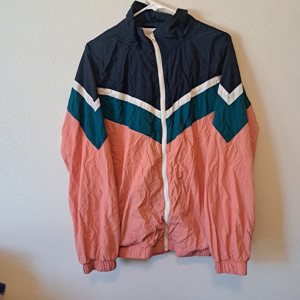 Original Use Mens Colorblock Windbreaker Jacket Navy Teal Pink Chevron Size M